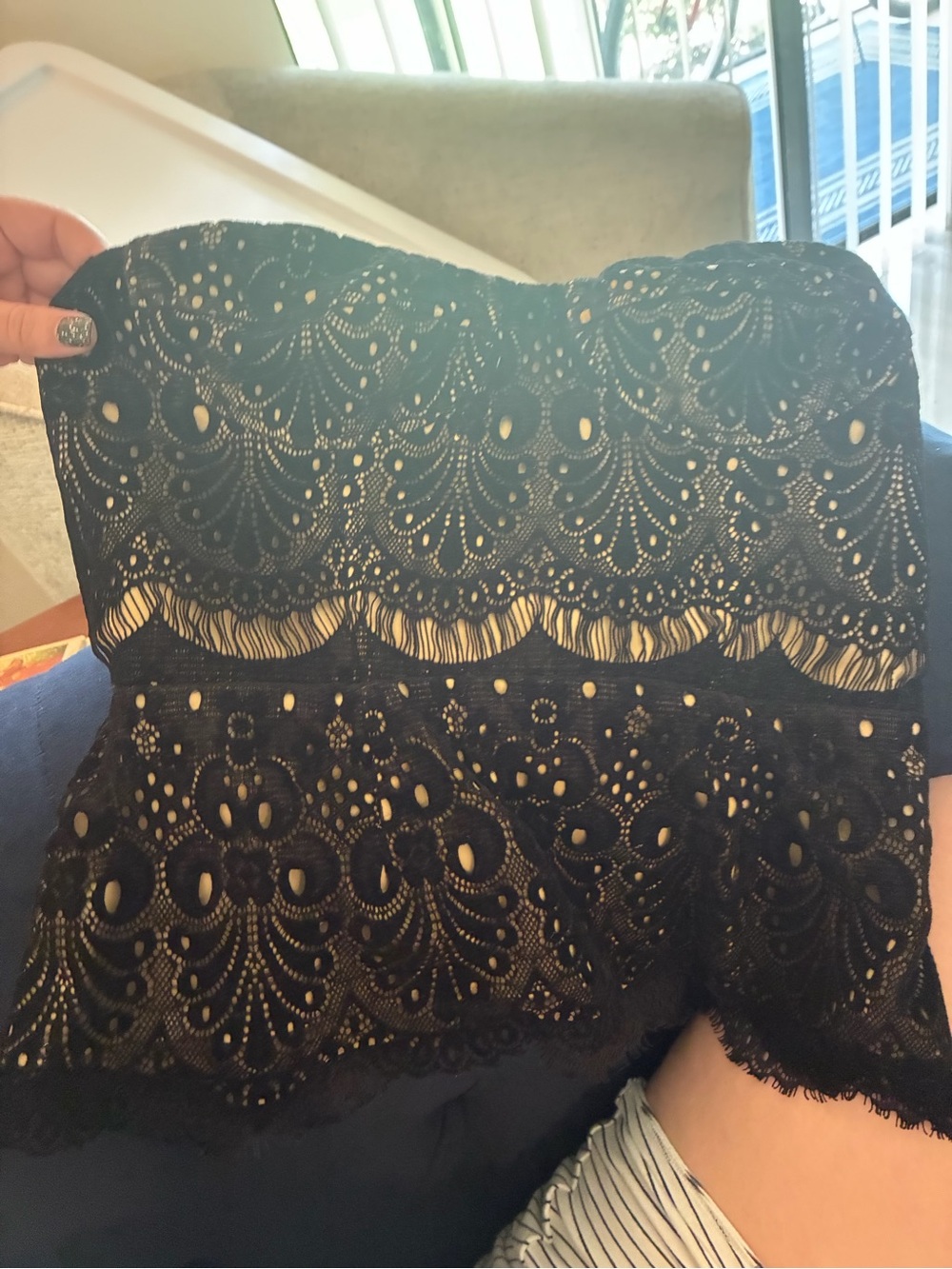 Amanda Uprichard Black Lace Bustier Top with Tan Lining